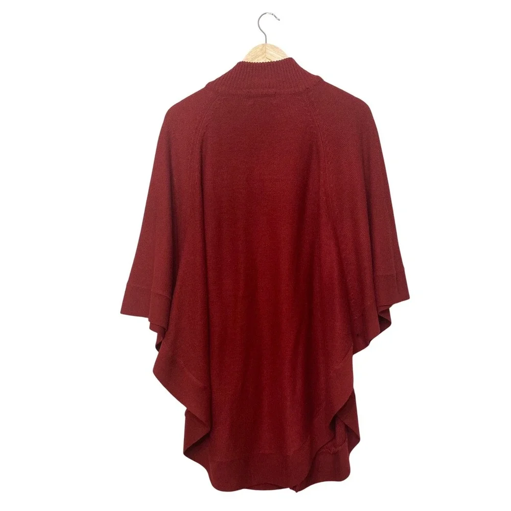 Argee Womens Red Cable Knit Button Front Poncho Sweater‎ Mock Neck L/XL